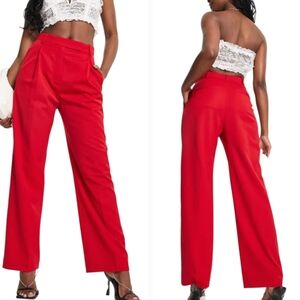 Asos Crimson Red Pleated Dress Pants Plus‎ Size US 22 UK 26